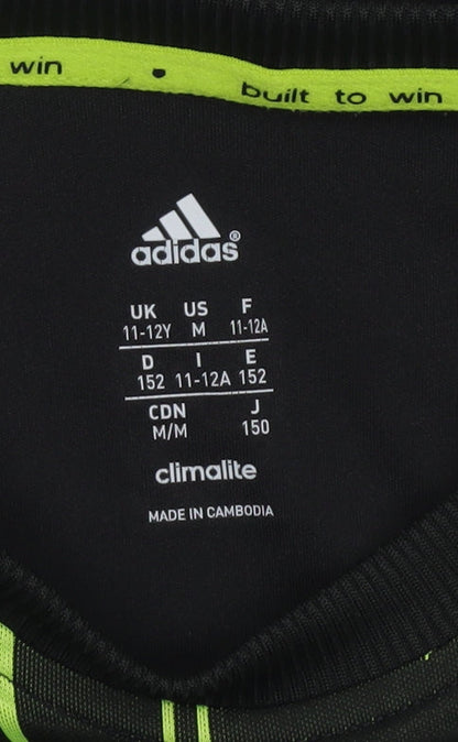 Adidas Boys Black & Green Messi Football T-Shirt Size 11-12 Years Climalite
