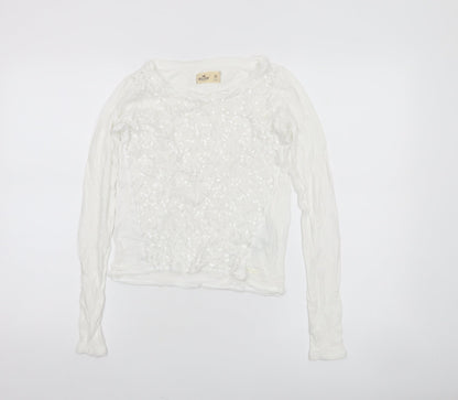 Hollister Women’s White Sequin Long Sleeve T-Shirt XS