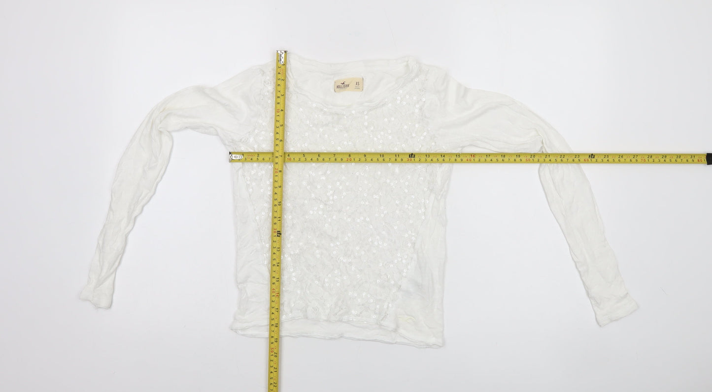 Hollister Women’s White Sequin Long Sleeve T-Shirt XS