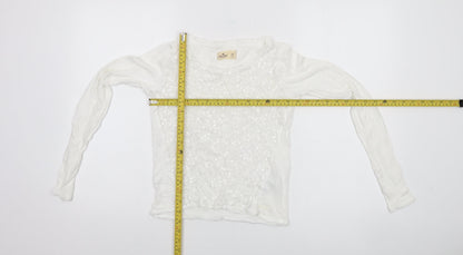 Hollister Women’s White Sequin Long Sleeve T-Shirt XS
