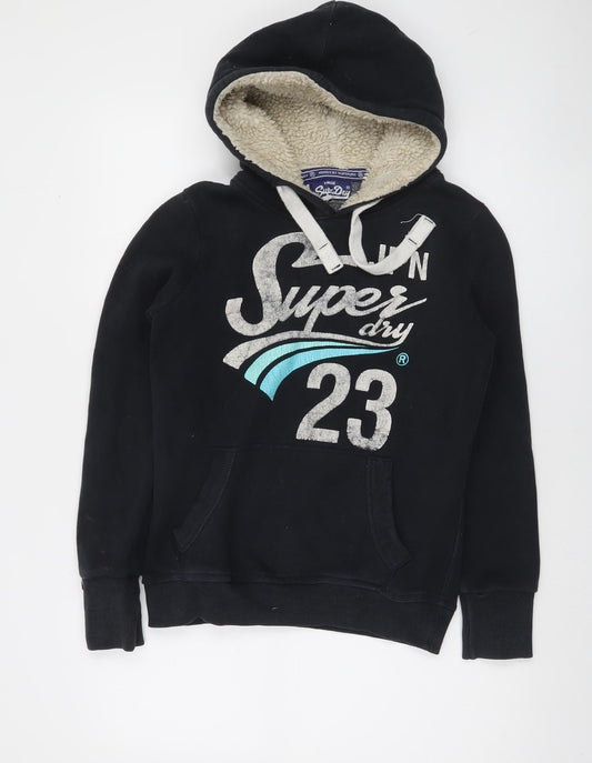 Superdry Womens Black Medium Pullover Hoodie Fleece Lined Casual