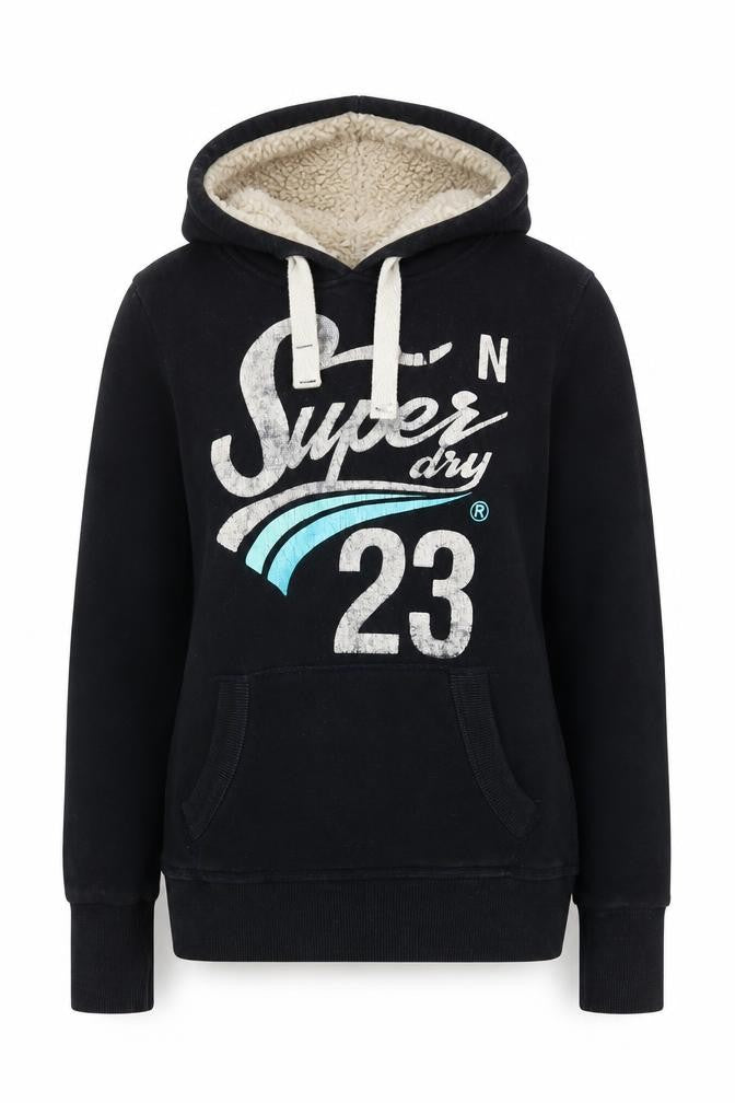 Womens UK Size M Superdry Black Pullover Hoodie