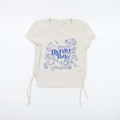 Bershka Women Beige Cropped T-Shirt M Byron Bay Graphic Tee