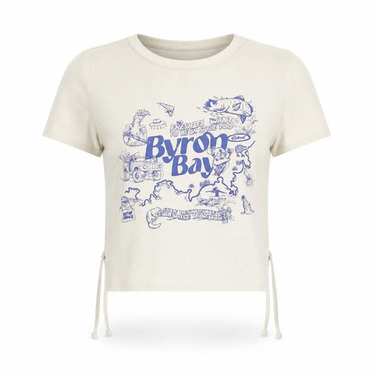 Bershka Women Beige Cropped T-Shirt M Byron Bay Graphic Tee