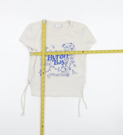 Bershka Women Beige Cropped T-Shirt M Byron Bay Graphic Tee