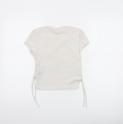Bershka Women Beige Cropped T-Shirt M Byron Bay Graphic Tee