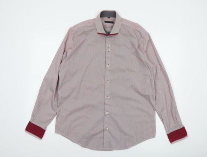 Advise Men's Red Striped Long Sleeve Button-Up Shirt L