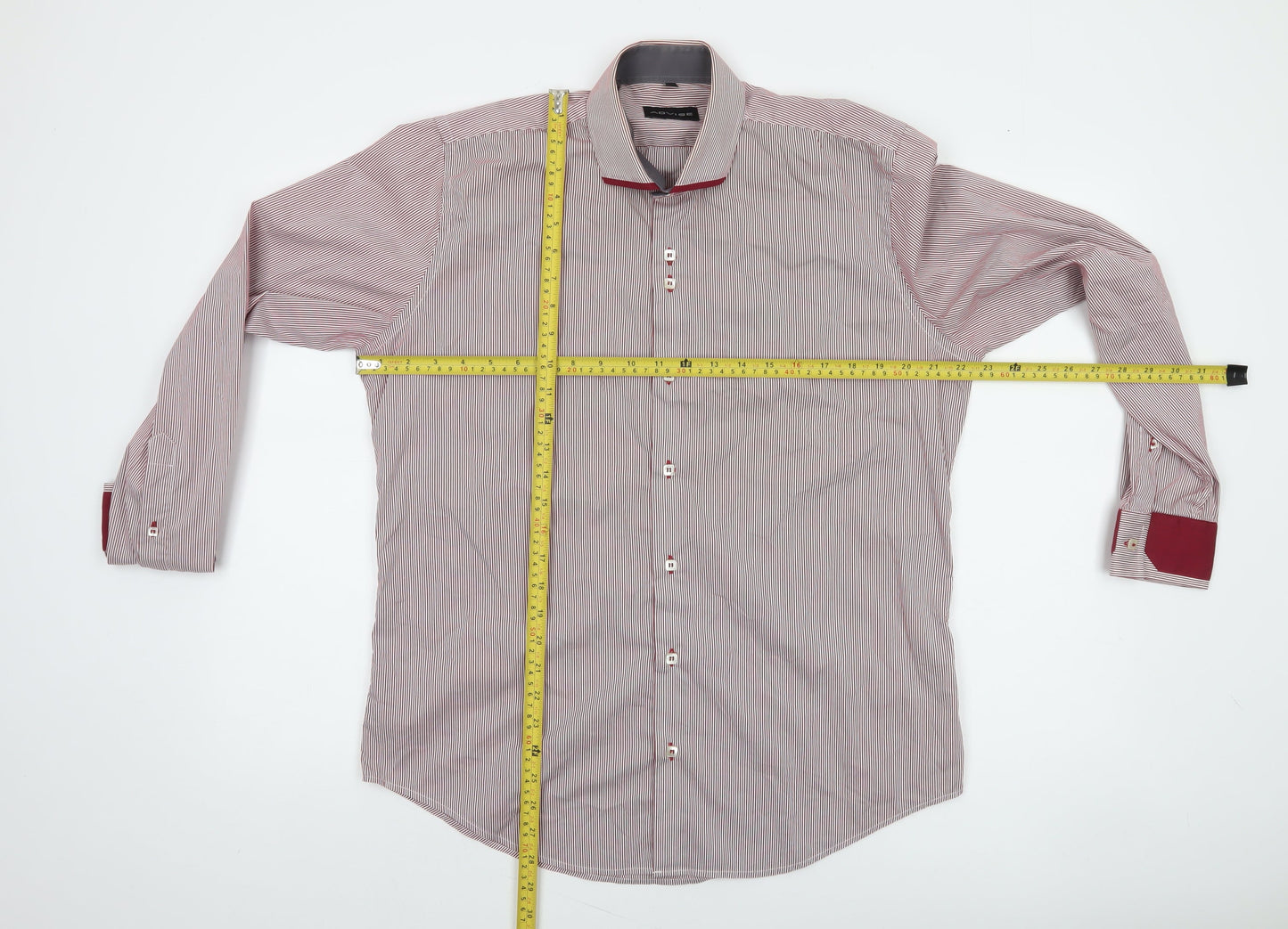Advise Men's Red Striped Long Sleeve Button-Up Shirt L