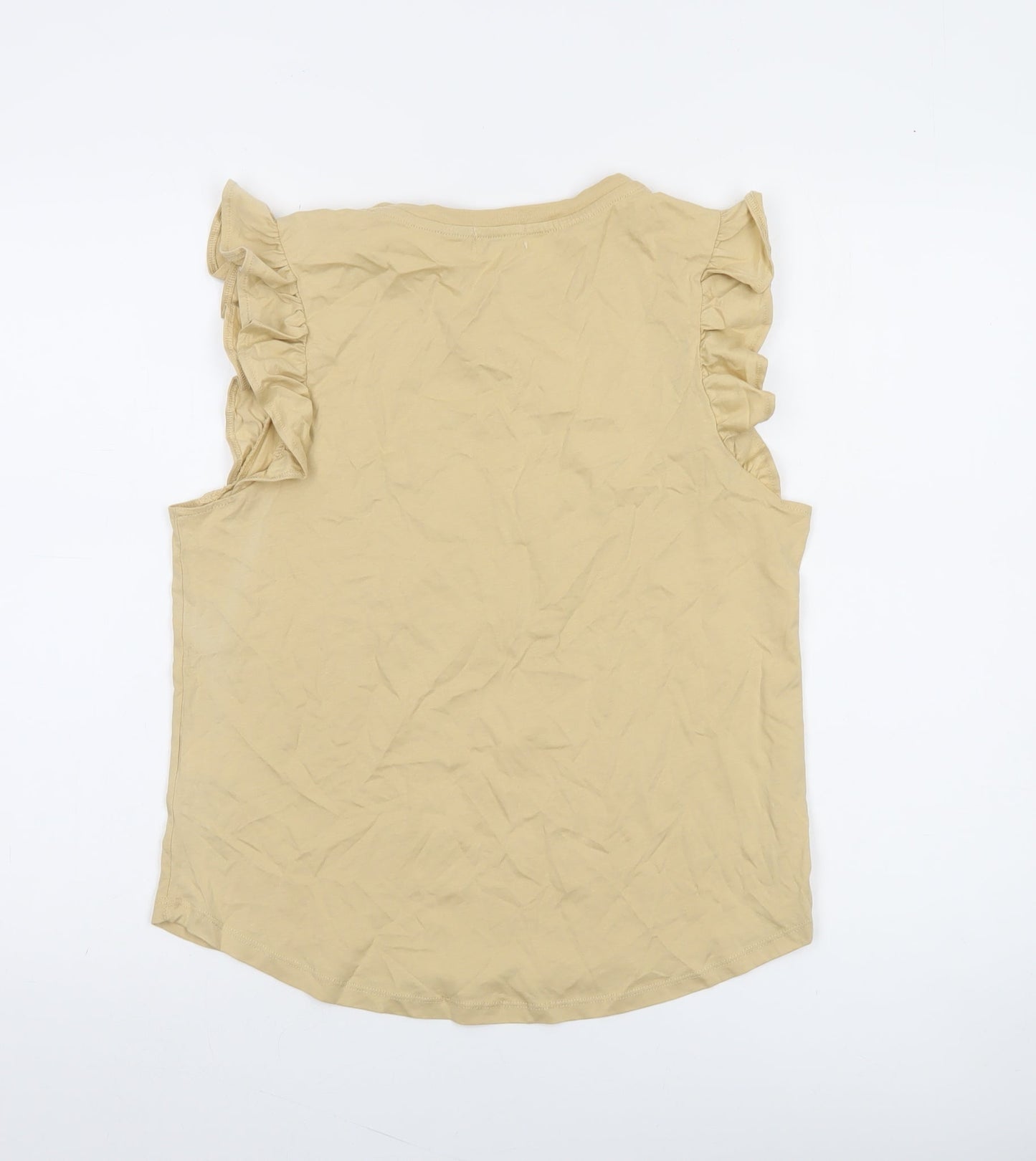 River Island Petite Beige Ruffle Sleeve Graphic T-Shirt Womens Size 12