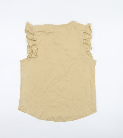 River Island Petite Beige Ruffle Sleeve Graphic T-Shirt Womens Size 12