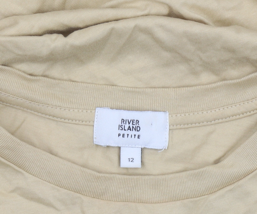 River Island Petite Beige Ruffle Sleeve Graphic T-Shirt Womens Size 12
