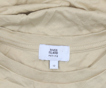 River Island Petite Beige Ruffle Sleeve Graphic T-Shirt Womens Size 12