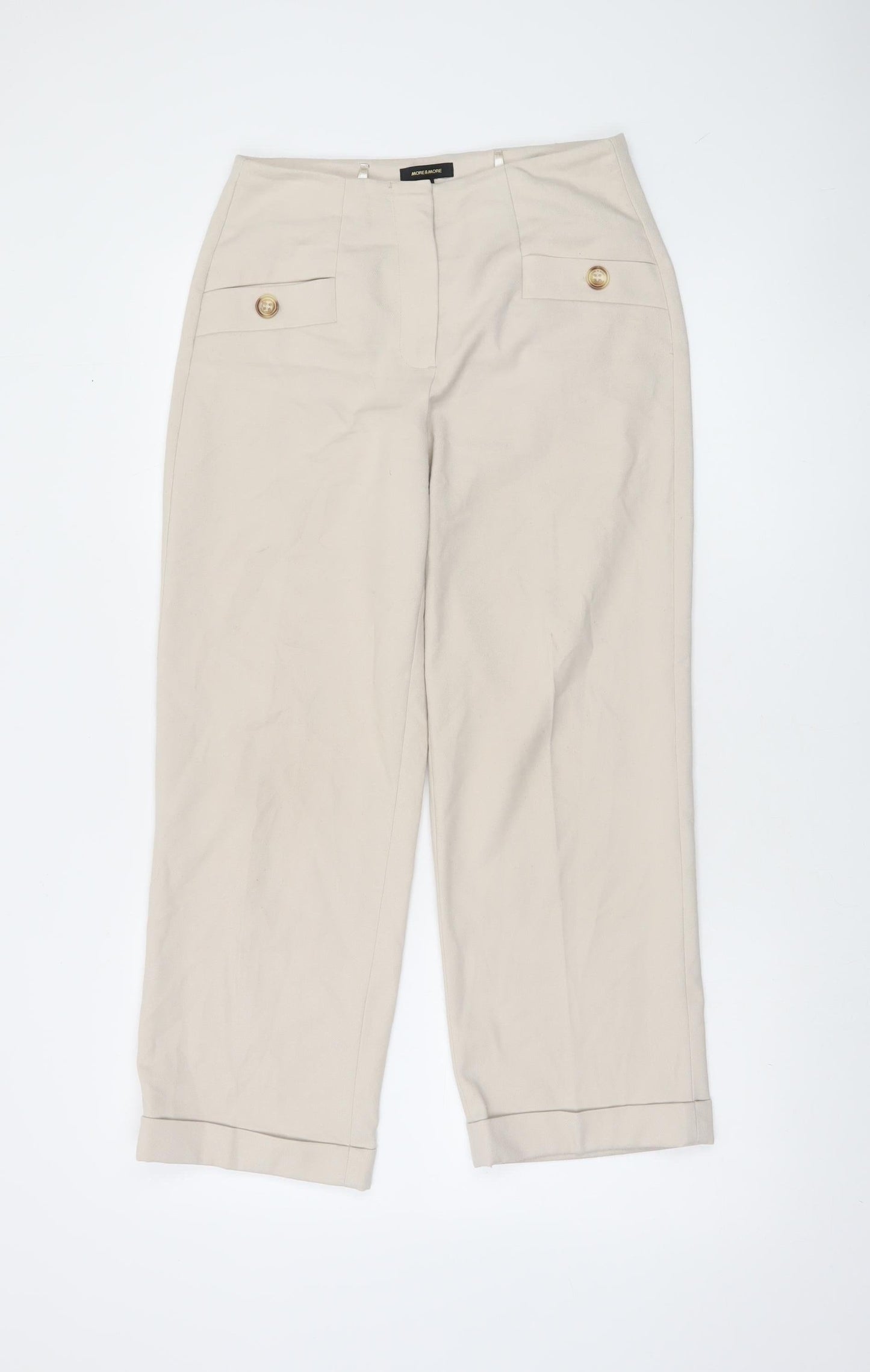 More & More Women Beige Cropped Trousers Size 6 Polyester Blend