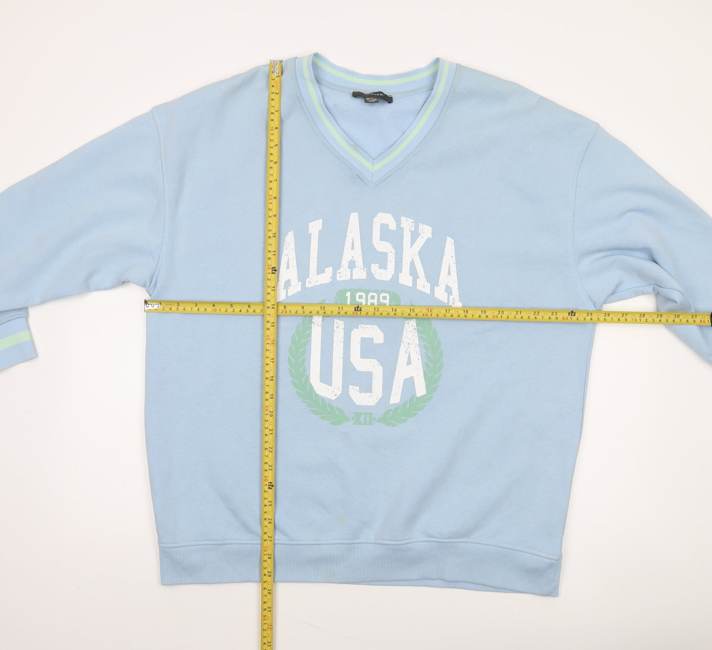 Primark Women Blue V-Neck Alaska USA Graphic Sweatshirt Size M