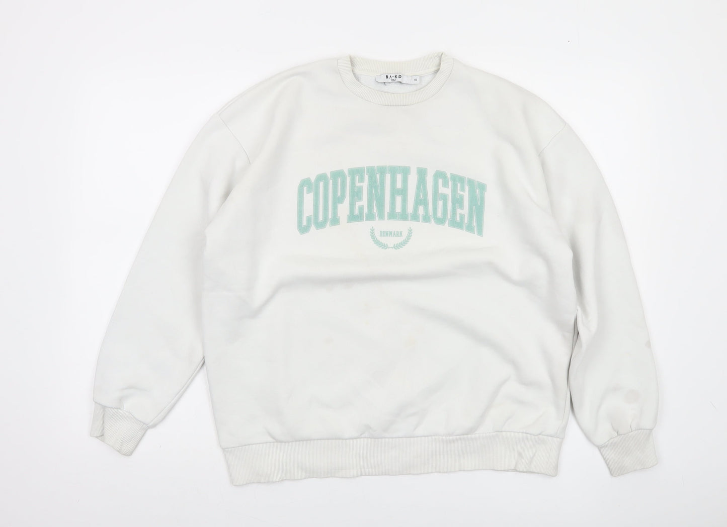 NA-KD Women's White Copenhagen Logo Pullover Sweatshirt XS