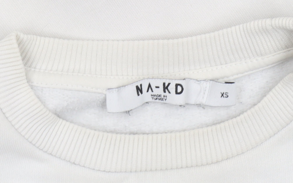 NA-KD Women's White Copenhagen Logo Pullover Sweatshirt XS