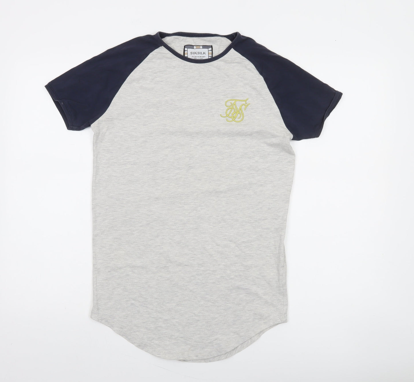 SikSilk Men's Grey & Navy Raglan Crew Neck T-Shirt XS