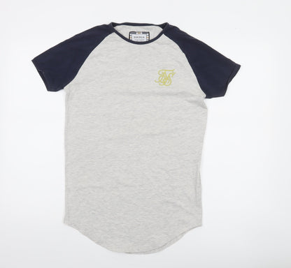 SikSilk Men's Grey & Navy Raglan Crew Neck T-Shirt XS