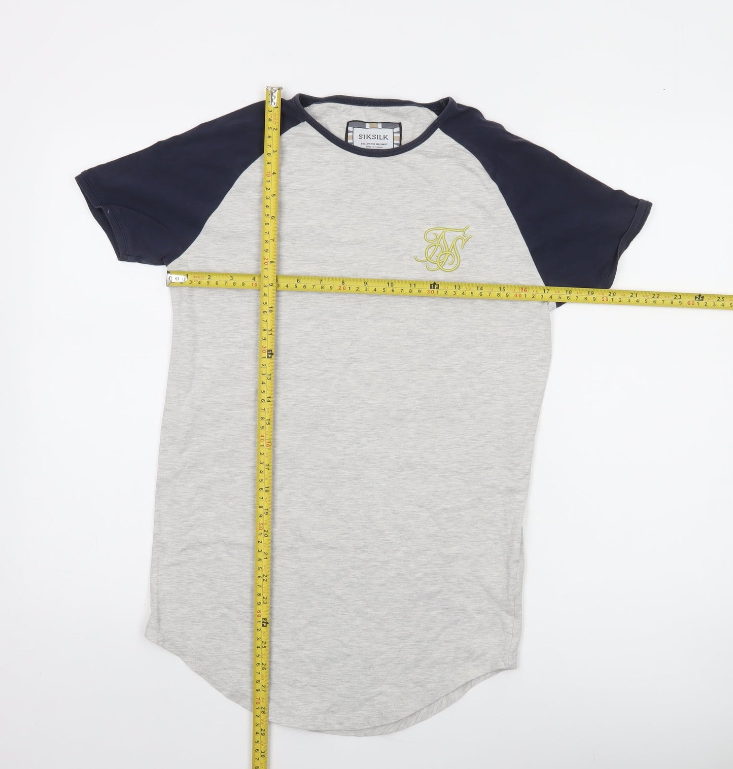 SikSilk Men's Grey & Navy Raglan Crew Neck T-Shirt XS