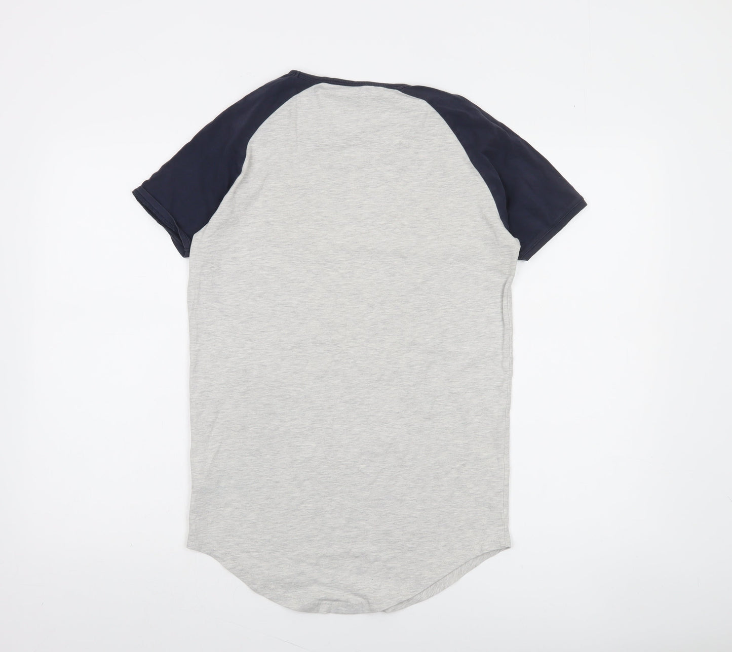 SikSilk Men's Grey & Navy Raglan Crew Neck T-Shirt XS