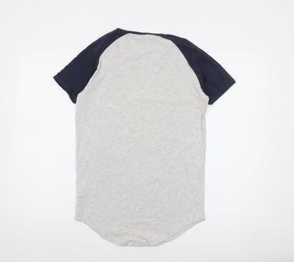 SikSilk Men's Grey & Navy Raglan Crew Neck T-Shirt XS