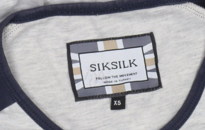 SikSilk Men's Grey & Navy Raglan Crew Neck T-Shirt XS
