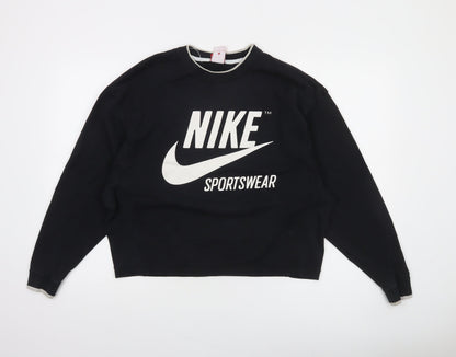 Nike Womens Black Small Pullover Sweatshirt Cotton Blend Crew Neck