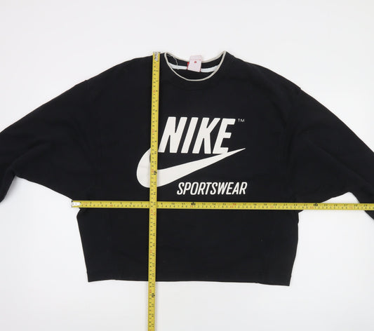 Nike Womens Black Small Pullover Sweatshirt Cotton Blend Crew Neck