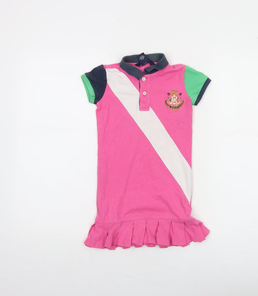 Ralph Lauren Girls Pink Polo Dress Size 5 Short Sleeve Collared Pleated Hem