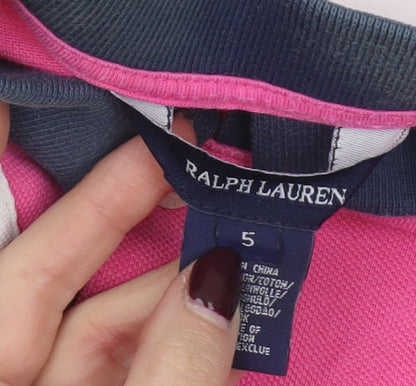 Ralph Lauren Girls Pink Polo Dress Size 5 Short Sleeve Collared Pleated Hem
