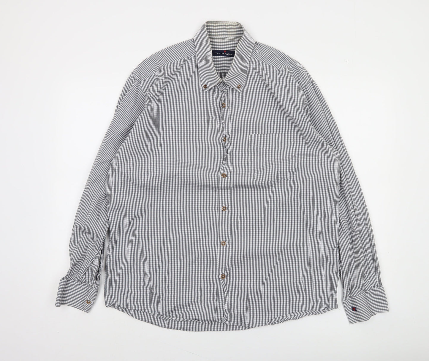 Tricot Marine Men's Grey Check Button-Down Cotton Shirt XL
