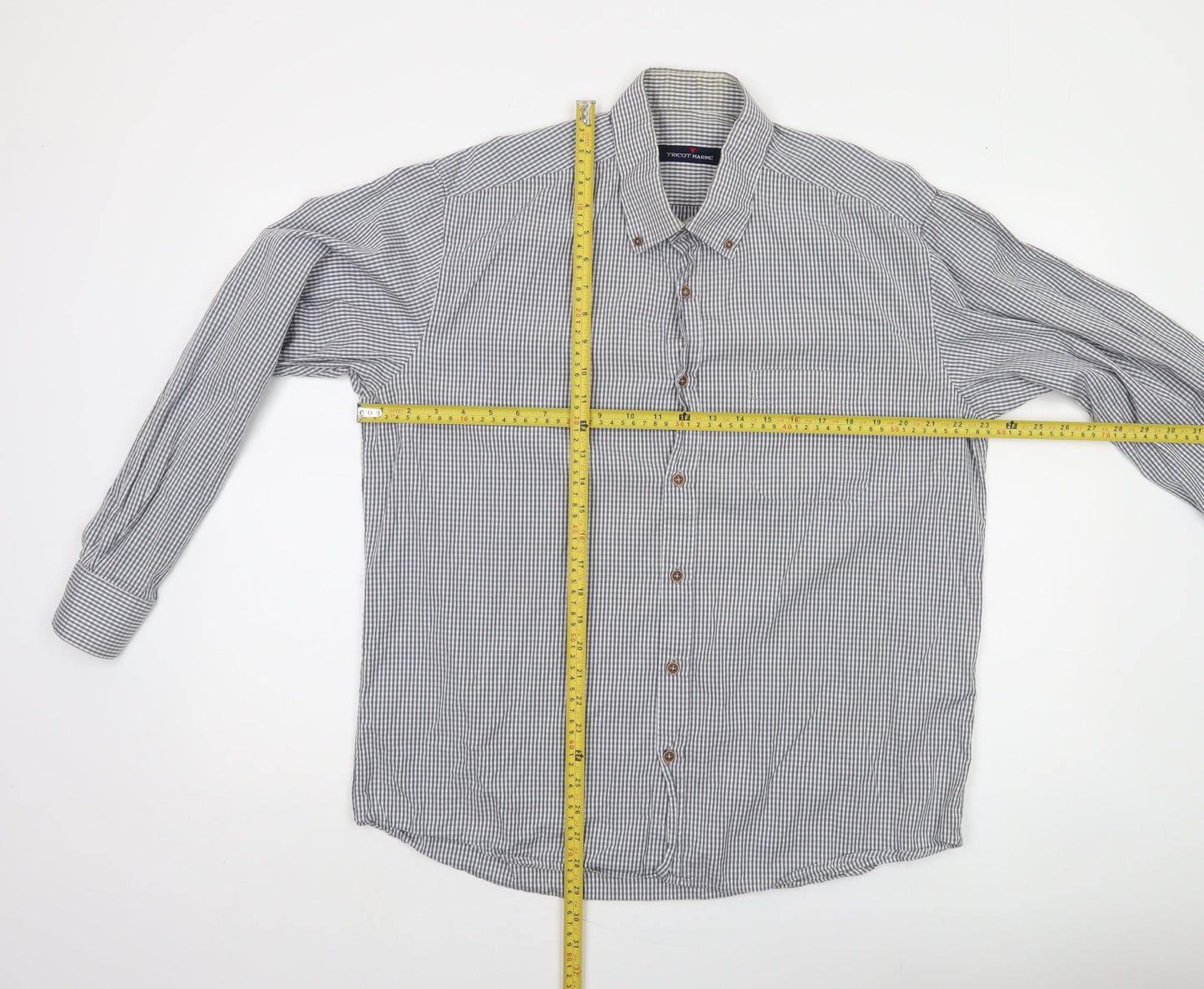 Tricot Marine Men's Grey Check Button-Down Cotton Shirt XL