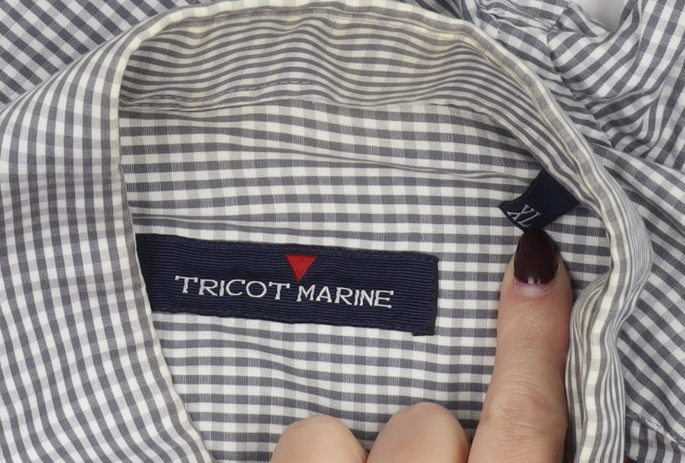 Tricot Marine Men's Grey Check Button-Down Cotton Shirt XL