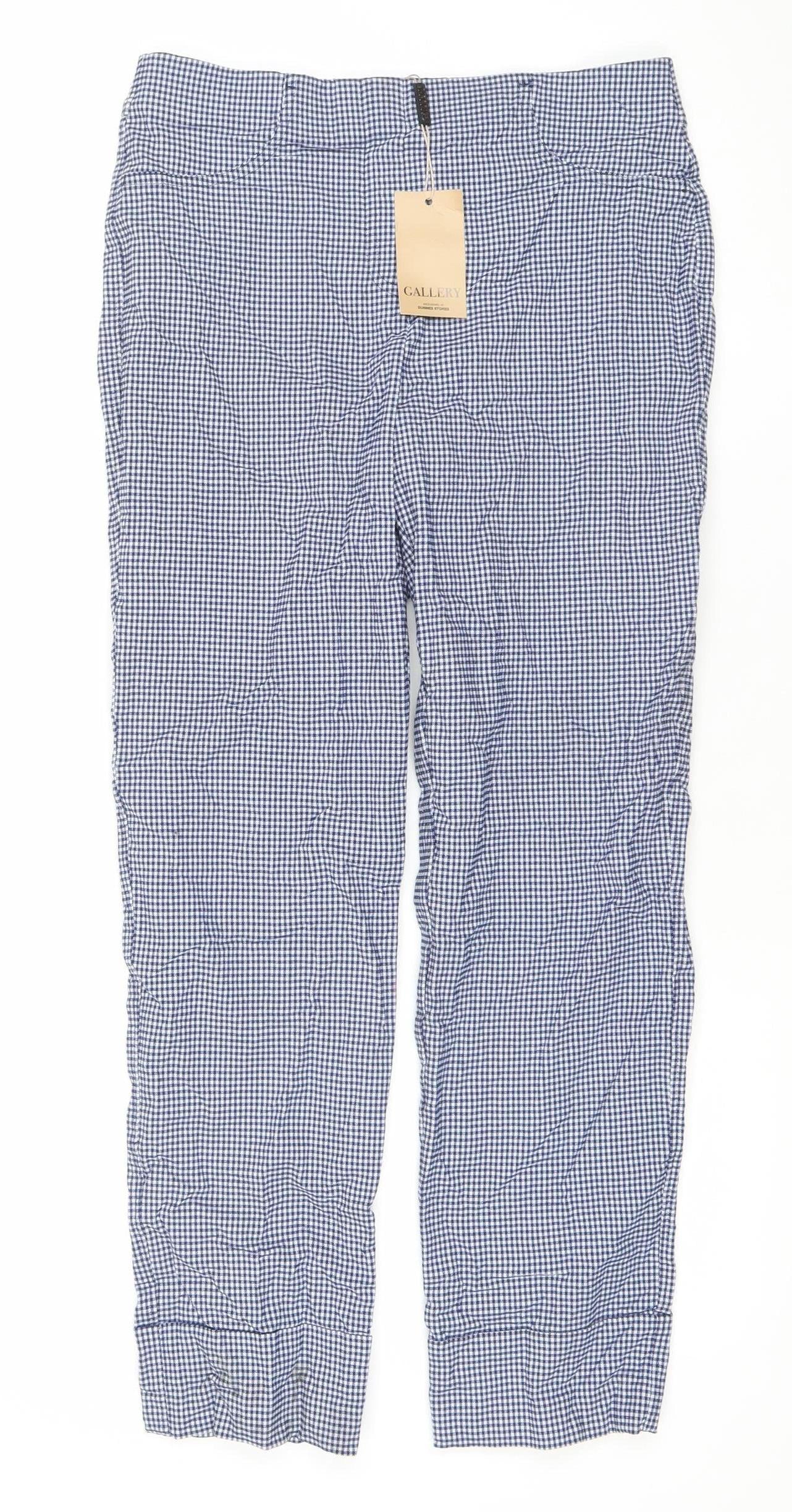 Gallery Women's Blue Check Stretch Trousers Size S
