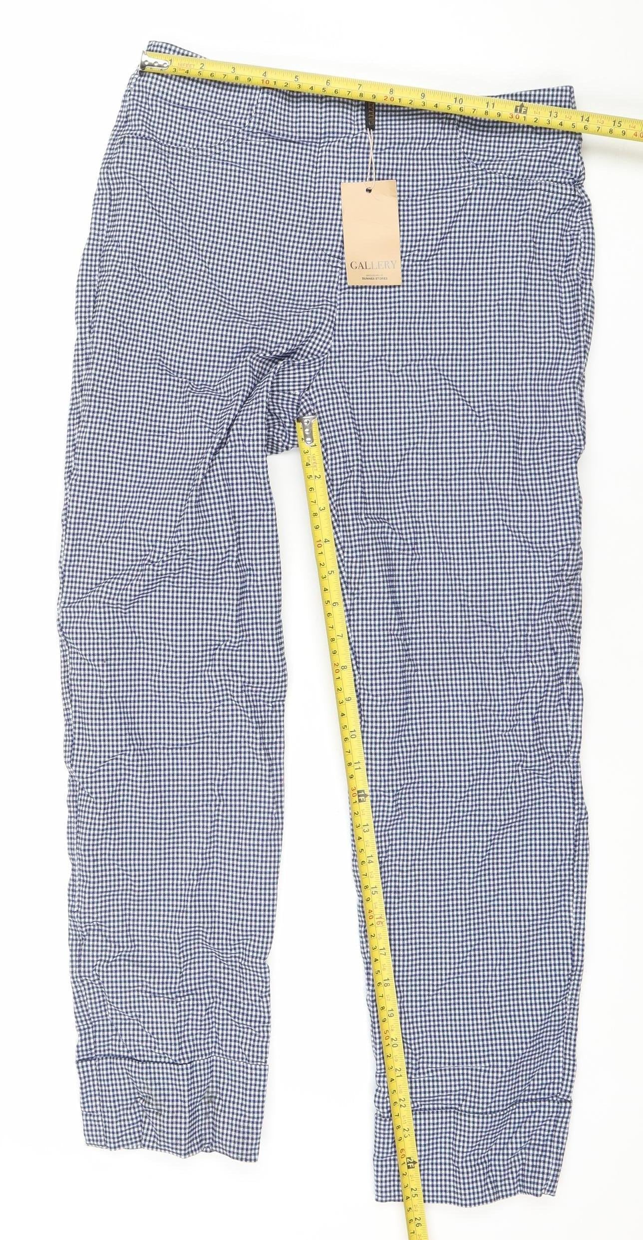 Gallery Women's Blue Check Stretch Trousers Size S