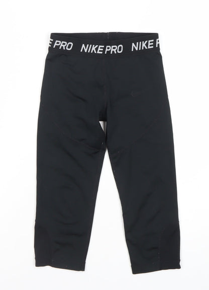 Nike Girls Black Pro Cropped Compression Leggings S Activewear Trousers