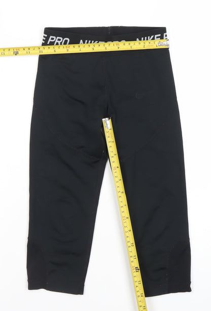 Nike Girls Black Pro Cropped Compression Leggings S Activewear Trousers