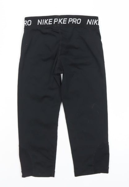 Nike Girls Black Pro Cropped Compression Leggings S Activewear Trousers