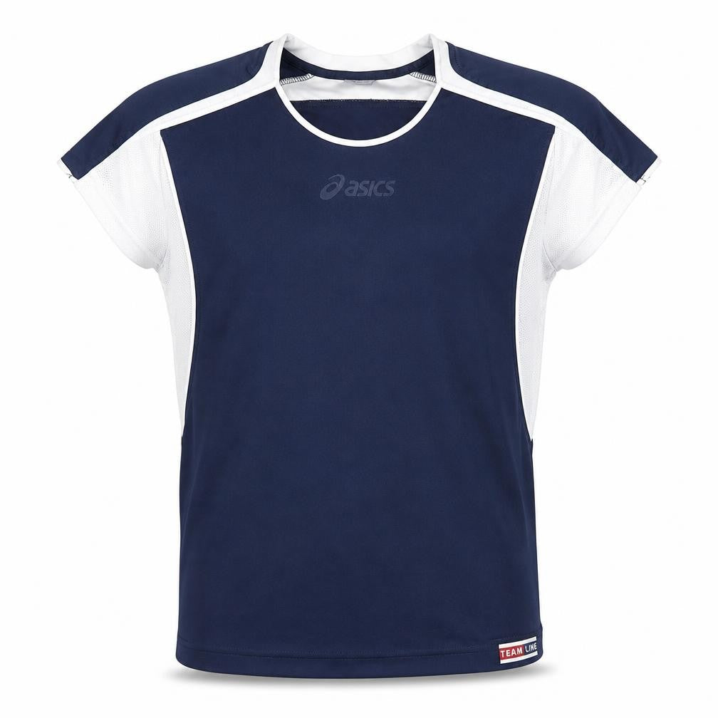 Front view of Asics boys’ blue short sleeve athletic jersey t-shirt size 7x