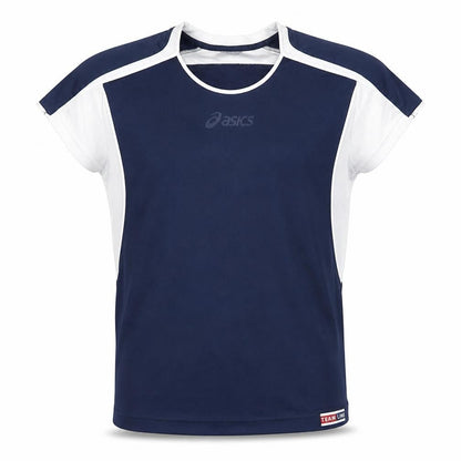 Front view of Asics boys’ blue short sleeve athletic jersey t-shirt size 7x