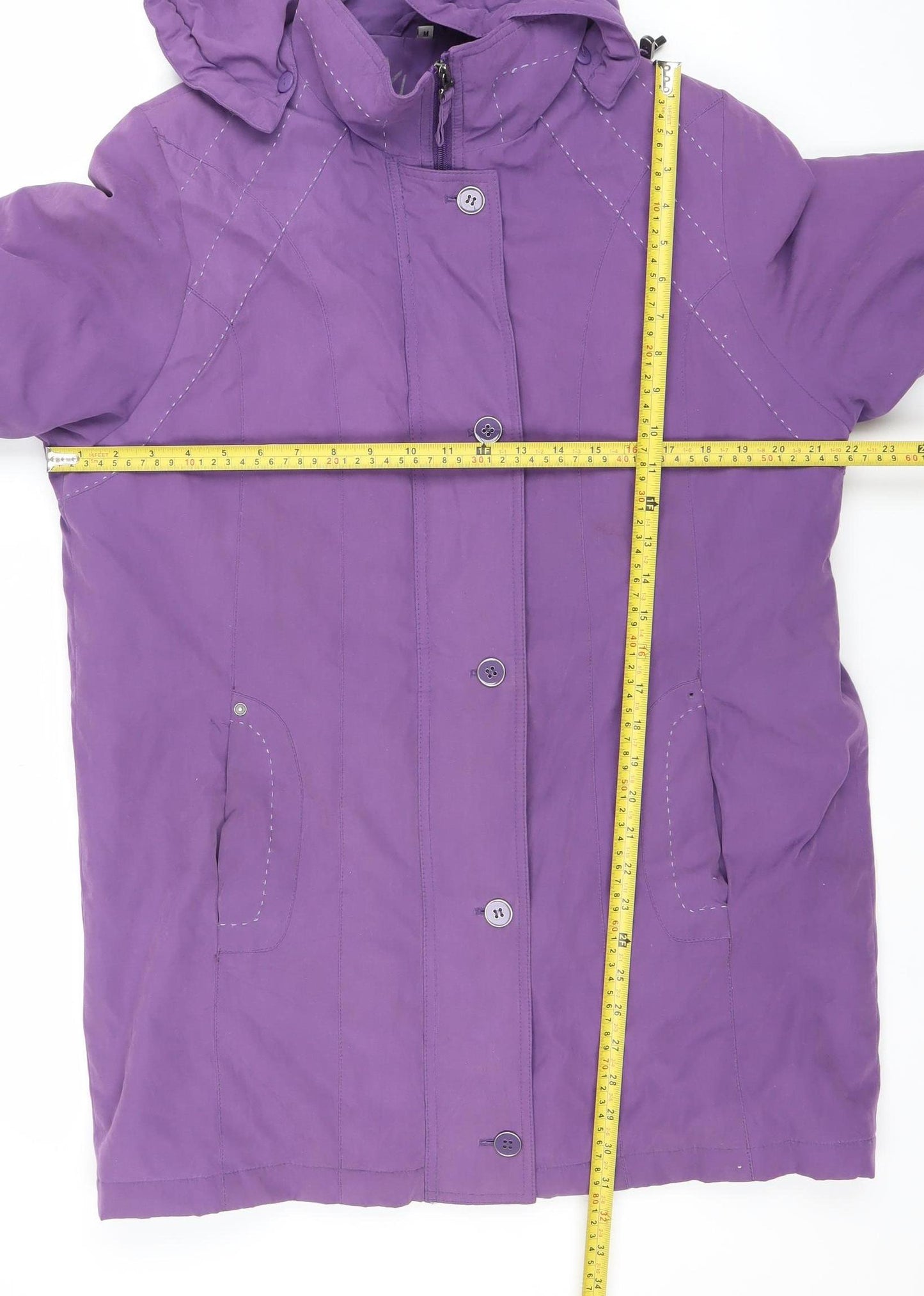 Klass Collection Women’s Purple Hooded Rain Jacket Size M Mid-Length Water Resistant