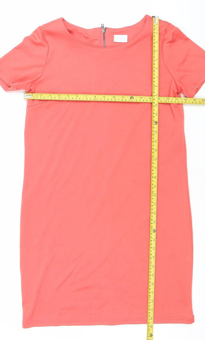 Vila Women's Pink Shift Knee Length Short Sleeve Dress S