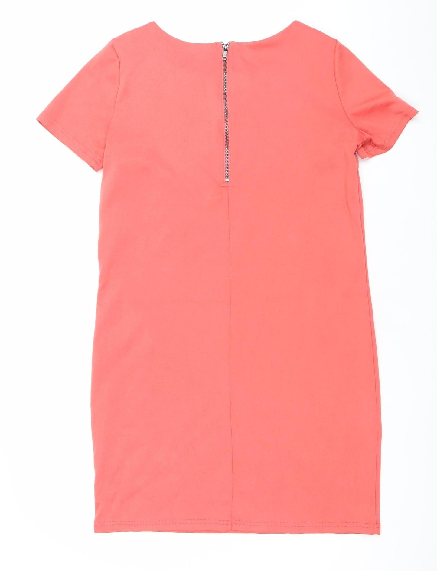 Vila Women's Pink Shift Knee Length Short Sleeve Dress S