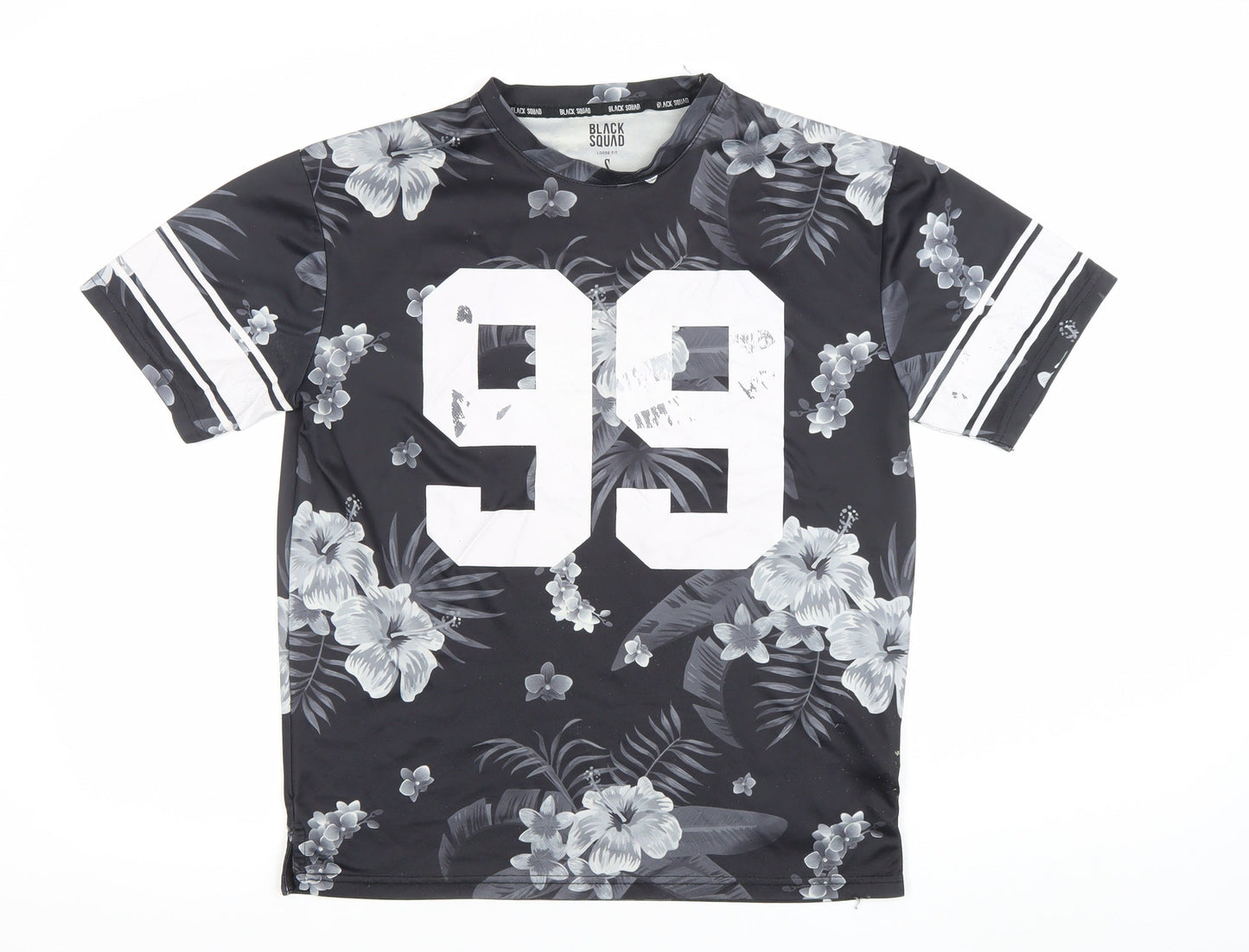 Black Squad Men’s Black Floral Number 99 Loose Fit T-Shirt Size S