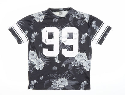 Black Squad Men’s Black Floral Number 99 Loose Fit T-Shirt Size S
