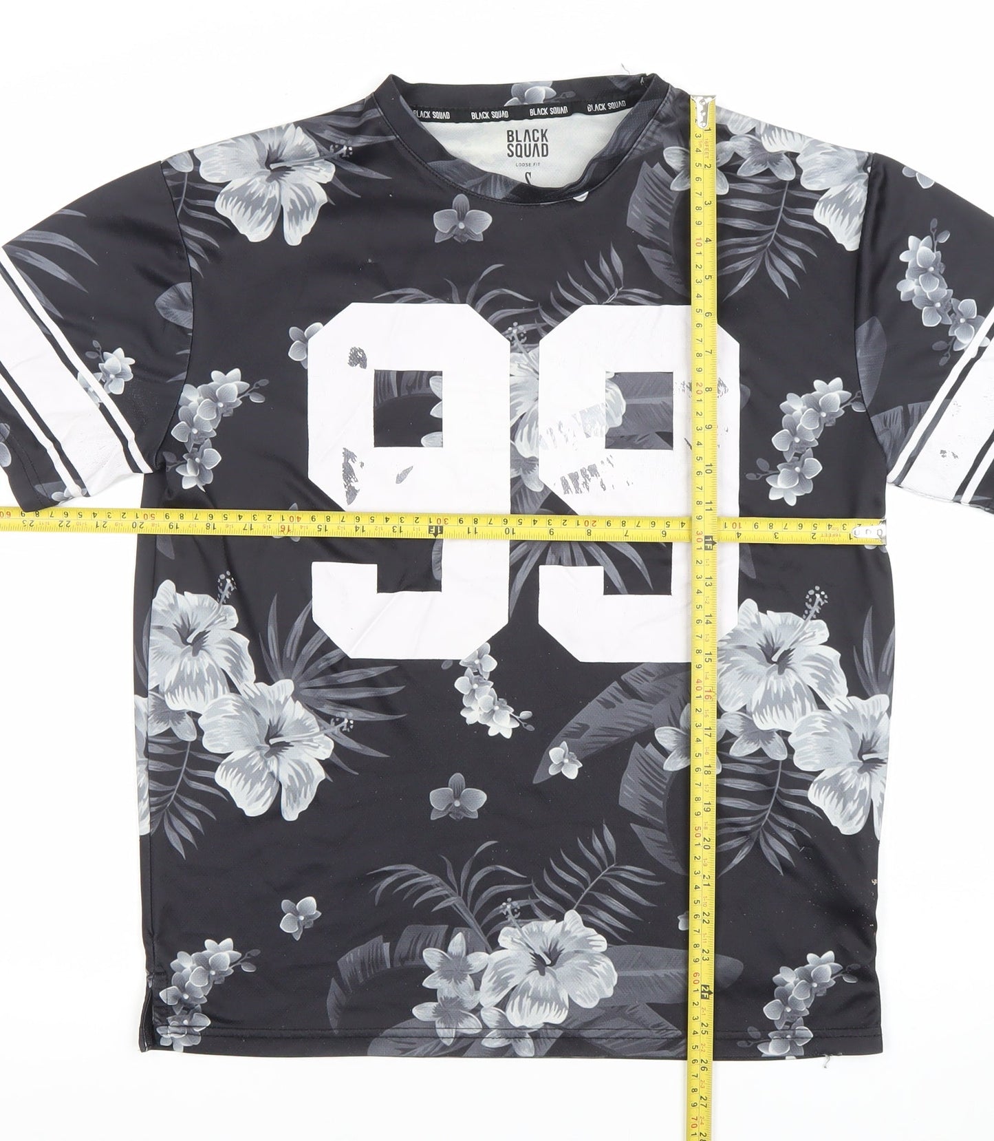 Black Squad Men’s Black Floral Number 99 Loose Fit T-Shirt Size S