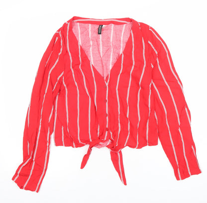 H&M Divided Women Red Striped Cropped Viscose Blouse UK 8