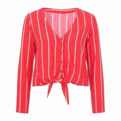 H&M Divided Women Red Striped Cropped Viscose Blouse UK 8