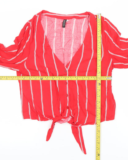 H&M Divided Women Red Striped Cropped Viscose Blouse UK 8