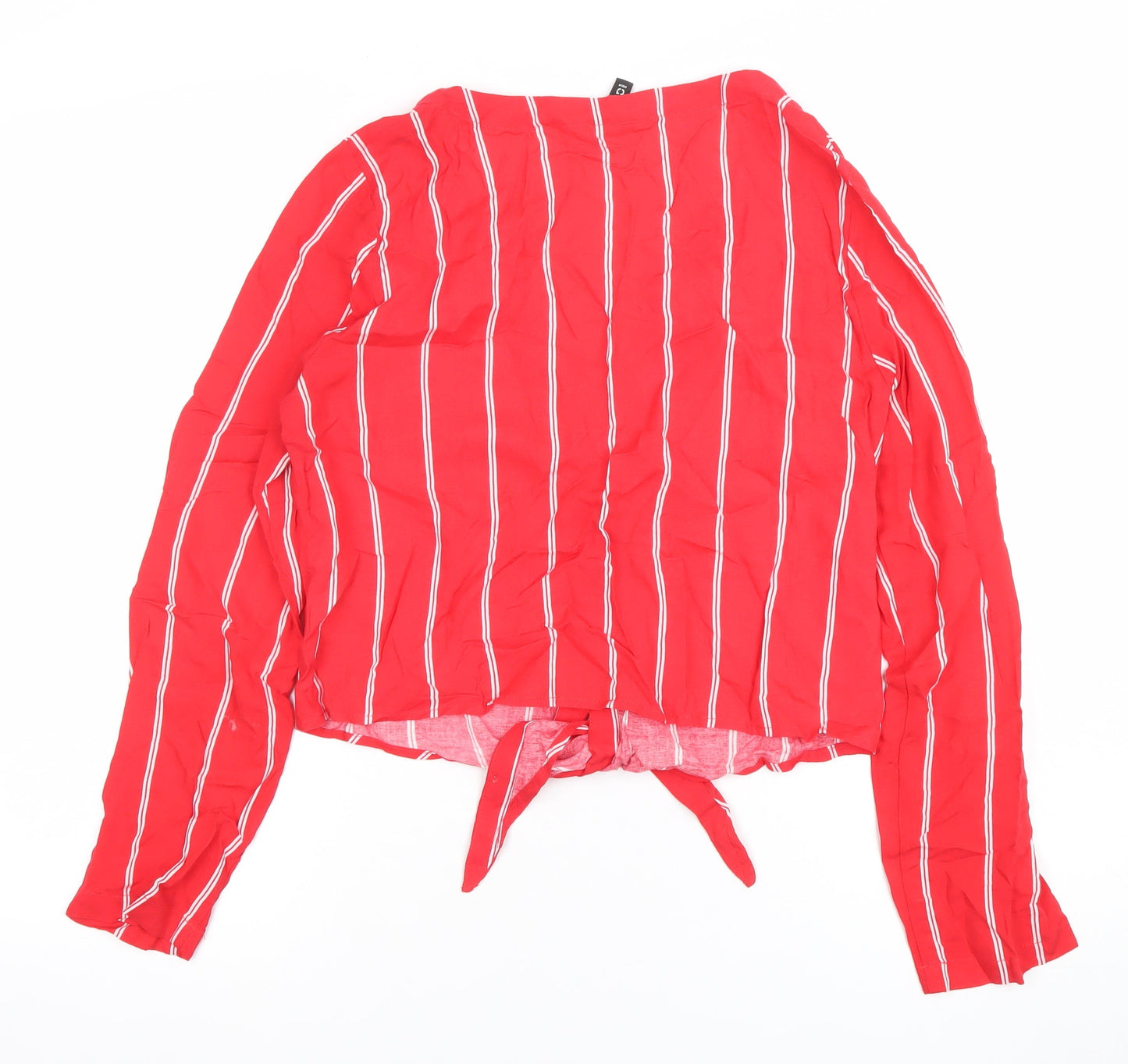 H&M Divided Women Red Striped Cropped Viscose Blouse UK 8